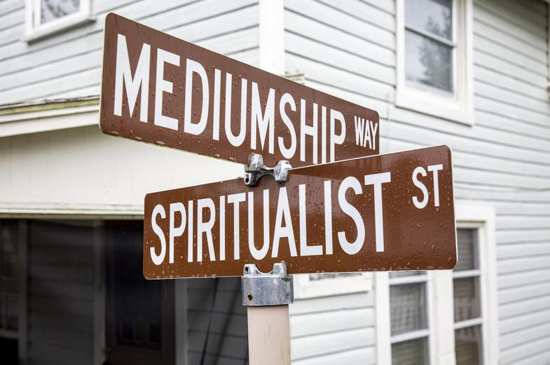 The intersection of "Mediumship Way" and "Spiritualist Street" in Cassadaga.
